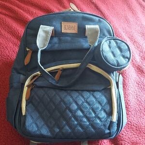 Blue Quilted Diaperbag Backpack with Pouch
